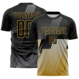Custom Black Gray-Old Gold Geometric Diagonal Block Halftone Grid Sublimation Soccer Uniform Jersey