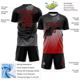 Custom Black Gray-Red Geometric Diagonal Block Halftone Grid Sublimation Soccer Uniform Jersey