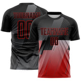 Custom Black Gray-Red Geometric Diagonal Block Halftone Grid Sublimation Soccer Uniform Jersey