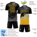 Custom Black Gray-Gold Geometric Diagonal Block Halftone Grid Sublimation Soccer Uniform Jersey