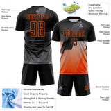 Custom Black Gray-Orange Geometric Diagonal Block Halftone Grid Sublimation Soccer Uniform Jersey