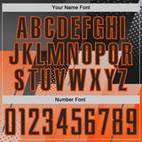 Custom Black Gray-Orange Geometric Diagonal Block Halftone Grid Sublimation Soccer Uniform Jersey