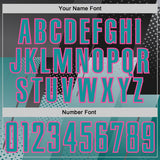 Custom Black Teal Gray-Pink Geometric Diagonal Block Halftone Grid Sublimation Soccer Uniform Jersey