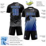 Custom Black Royal Gray-White Geometric Diagonal Block Halftone Grid Sublimation Soccer Uniform Jersey