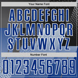Custom Black Royal Gray-White Geometric Diagonal Block Halftone Grid Sublimation Soccer Uniform Jersey