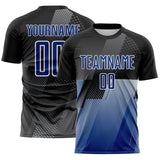 Custom Black Royal Gray-White Geometric Diagonal Block Halftone Grid Sublimation Soccer Uniform Jersey