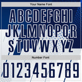 Custom Navy Blue-White Geometric Diagonal Block Halftone Grid Sublimation Soccer Uniform Jersey