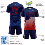 Custom Navy Blue-Red Geometric Diagonal Block Halftone Grid Sublimation Soccer Uniform Jersey