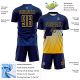 Custom Navy Blue-Gold Geometric Diagonal Block Halftone Grid Sublimation Soccer Uniform Jersey