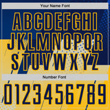 Custom Navy Blue-Gold Geometric Diagonal Block Halftone Grid Sublimation Soccer Uniform Jersey