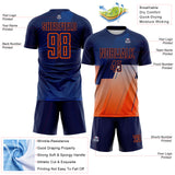 Custom Navy Blue-Orange Geometric Diagonal Block Halftone Grid Sublimation Soccer Uniform Jersey