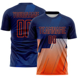 Custom Navy Blue-Orange Geometric Diagonal Block Halftone Grid Sublimation Soccer Uniform Jersey