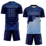 Custom Navy Blue-Light Blue Geometric Diagonal Block Halftone Grid Sublimation Soccer Uniform Jersey