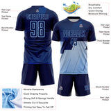 Custom Navy Blue-Light Blue Geometric Diagonal Block Halftone Grid Sublimation Soccer Uniform Jersey