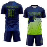Custom Navy Blue-Neon Green Geometric Diagonal Block Halftone Grid Sublimation Soccer Uniform Jersey