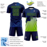 Custom Navy Blue-Neon Green Geometric Diagonal Block Halftone Grid Sublimation Soccer Uniform Jersey