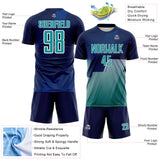 Custom Navy Teal Blue-White Geometric Diagonal Block Halftone Grid Sublimation Soccer Uniform Jersey
