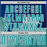 Custom Navy Teal Blue-White Geometric Diagonal Block Halftone Grid Sublimation Soccer Uniform Jersey