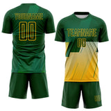 Custom Green-Gold Geometric Diagonal Block Halftone Grid Sublimation Soccer Uniform Jersey