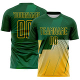 Custom Green-Gold Geometric Diagonal Block Halftone Grid Sublimation Soccer Uniform Jersey