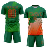 Custom Kelly Green-Orange Geometric Diagonal Block Halftone Grid Sublimation Soccer Uniform Jersey