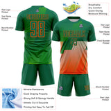 Custom Kelly Green-Orange Geometric Diagonal Block Halftone Grid Sublimation Soccer Uniform Jersey