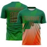 Custom Kelly Green-Orange Geometric Diagonal Block Halftone Grid Sublimation Soccer Uniform Jersey