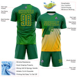 Custom Kelly Green-Gold Geometric Diagonal Block Halftone Grid Sublimation Soccer Uniform Jersey