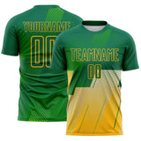 Custom Kelly Green-Gold Geometric Diagonal Block Halftone Grid Sublimation Soccer Uniform Jersey