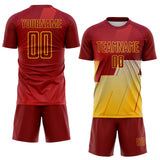Custom Red-Gold Geometric Diagonal Block Halftone Grid Sublimation Soccer Uniform Jersey