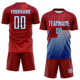 Custom Red White-Royal Geometric Diagonal Block Halftone Grid Sublimation Soccer Uniform Jersey