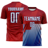 Custom Red White-Royal Geometric Diagonal Block Halftone Grid Sublimation Soccer Uniform Jersey