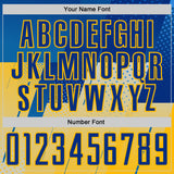 Custom Royal Blue-Gold Geometric Diagonal Block Halftone Grid Sublimation Soccer Uniform Jersey