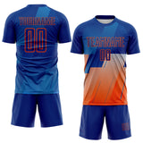 Custom Royal Blue-Orange Geometric Diagonal Block Halftone Grid Sublimation Soccer Uniform Jersey