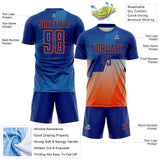 Custom Royal Blue-Orange Geometric Diagonal Block Halftone Grid Sublimation Soccer Uniform Jersey