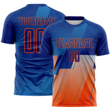 Custom Royal Blue-Orange Geometric Diagonal Block Halftone Grid Sublimation Soccer Uniform Jersey