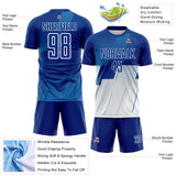 Custom Royal Blue-White Geometric Diagonal Block Halftone Grid Sublimation Soccer Uniform Jersey