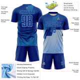 Custom Royal Blue-Light Blue Geometric Diagonal Block Halftone Grid Sublimation Soccer Uniform Jersey
