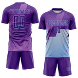 Custom Purple-Light Blue Geometric Diagonal Block Halftone Grid Sublimation Soccer Uniform Jersey
