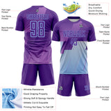Custom Purple-Light Blue Geometric Diagonal Block Halftone Grid Sublimation Soccer Uniform Jersey