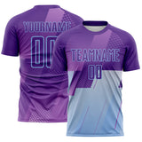 Custom Purple-Light Blue Geometric Diagonal Block Halftone Grid Sublimation Soccer Uniform Jersey