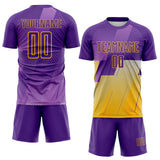 Custom Purple-Gold Geometric Diagonal Block Halftone Grid Sublimation Soccer Uniform Jersey