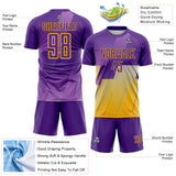 Custom Purple-Gold Geometric Diagonal Block Halftone Grid Sublimation Soccer Uniform Jersey