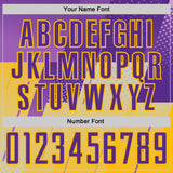 Custom Purple-Gold Geometric Diagonal Block Halftone Grid Sublimation Soccer Uniform Jersey
