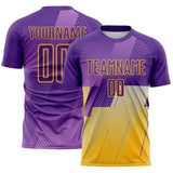 Custom Purple-Gold Geometric Diagonal Block Halftone Grid Sublimation Soccer Uniform Jersey