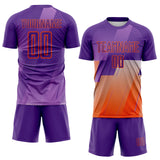 Custom Purple-Orange Geometric Diagonal Block Halftone Grid Sublimation Soccer Uniform Jersey