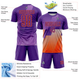 Custom Purple-Orange Geometric Diagonal Block Halftone Grid Sublimation Soccer Uniform Jersey