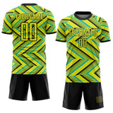 Custom Neon Yellow Black-Aqua Geometric Chevron Halftone Dot Australia Style Sublimation Soccer Uniform Jersey