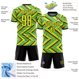 Custom Neon Yellow Black-Aqua Geometric Chevron Halftone Dot Australia Style Sublimation Soccer Uniform Jersey