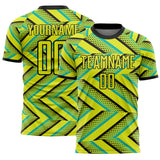Custom Neon Yellow Black-Aqua Geometric Chevron Halftone Dot Australia Style Sublimation Soccer Uniform Jersey